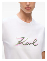 Karl Lagerfield Womens Sequin Signature T-Shirts In White