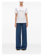 Karl Lagerfield Womens Sequin Signature T-Shirts In White