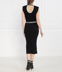 Karl Lagerfeld Ladies Sleeveless Padded Knit Dress In Black & White
