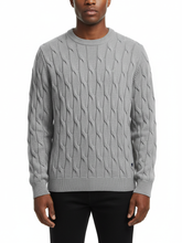 Polo Mens Long Sleeves Cable Crew Knitwear Grey