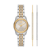 Micheal Kors Womens Lexington Watch And Bracelet Set In Gold And Silver