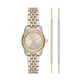 Micheal Kors Womens Lexington Watch And Bracelet Set In Gold And Silver