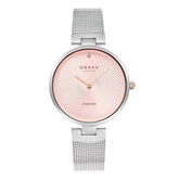 Obaku Womens Bergonia Diamant Stainless Steel Mesh Watch In Silver/Pink Dial