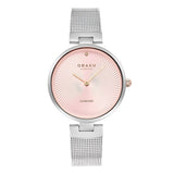 Obaku Womens Bergonia Diamant Stainless Steel Mesh Watch In Silver/Pink Dial