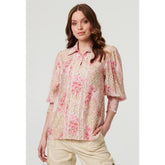 Mandi Womens Long Sleeeve Button Through Sheer Blouse In Pink