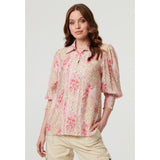 Mandi Womens Long Sleeeve Button Through Sheer Blouse In Pink