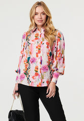 Stella Morgan Full Sleeve Printed Blouse In Multi Pink