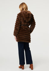 Stella Morgan Womens Faux Fur Hooded Zip Jacket In Brown