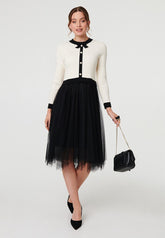 Stella Morgan Long Sleeve Combination Dress With Knitted In Black & White