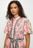 Stella Morgan Half Sleeve Puff Sleeve Border Print Dress In Coral