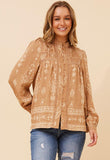 Mandi Womens Long Easy Wearing Printed Blouse In Beige
