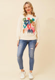 Stella Morgan Womans Printed Screw Neck Sweater In Cream