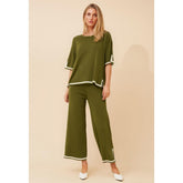 Izabel London Top & Wide Leg Trousers Set In Khaki
