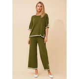 Izabel London Top & Wide Leg Trousers Set In Khaki