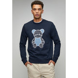 Ben Sherman Mens Bear Applique Fur Crew Sweatshirt In Navy