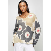 Izabel London Viscose Blend Long sleeve Knitwear Top In Beige Multi