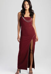 Sissyboy Maxi Dress with Straight Neckline In Burgandy