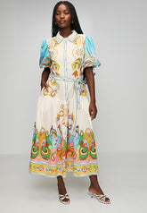 Stella Morgan Half Puff Sleeve Button Through In Multi