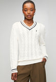 Polo Womens Jane Long Sleeve V-Neck Cable Knit Jearsey In Off White
