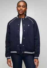 Polo Womens Tori Long Sleeve Varsity Jacket In Carbon