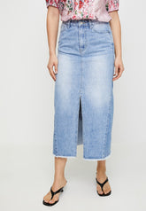 Stella Morgan Mid Waist Maxi Denim Skirt In Denim