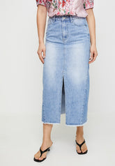 Stella Morgan Mid Waist Maxi Denim Skirt In Denim