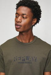 Replay Mens Basic Logo T-shirt In Mud Green