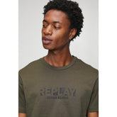 Replay Mens Basic Logo T-shirt In Mud Green