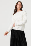 Izabel London Womens Crew Neck Sweater With Leaf Applique In White