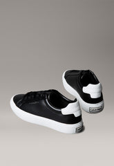 Calvin Klein Womens Lth Lace Up Sneaker Black And White