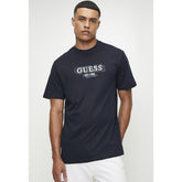 Guess Mens Ss Logo Tee Navy