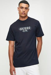 Guess Mens Ss Logo Tee Navy