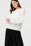 Izabel London Womens Crew Neck Sweater With Leaf Applique In White