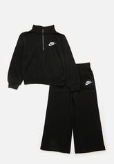 Nike Girls Wide Leg Club Fleet Set In Black
