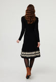 Izabel London Womens Crew Neck Dress With Pattern At Hem In Black