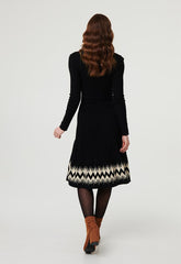 Izabel London Womens Crew Neck Dress With Pattern At Hem In Black