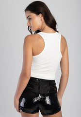 Sissyboy Womens Green Bling Vest with In White