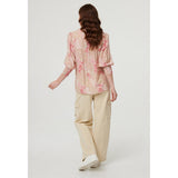 Mandi Womens Long Sleeeve Button Through Sheer Blouse In Pink