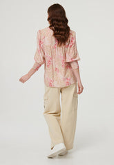 Mandi Womens Long Sleeeve Button Through Sheer Blouse In Pink