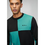 Ben Sherman Panel Crew Sweater In Aqua Teal And Black