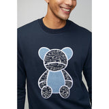 Ben Sherman Mens Bear Applique Fur Crew Sweatshirt In Navy