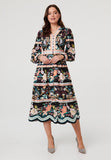 Stella Morgan Long Sleeve Multi Tier Button Down Dress In Black Multi