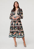 Stella Morgan Long Sleeve Multi Tier Button Down Dress In Black Multi