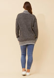 Izabel London Long Sleeve High Neck Extra Length Sweater In Charcoal