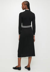 Polo Women Mya Long Sleeve Knit Pleated Black Dress