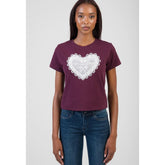 Sissy boy Womens Regular T-shirt With Crochet Heart In Burgendy