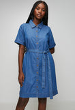 Stella Morgan Womens Half Sleeve Button Through Dress In Mid Wash Denim