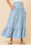 Stella Morgan High Waist Multi Tier Skirt In Mid Denim