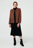 Izabel London Womens Faux Suede Crop Jacket In Brown