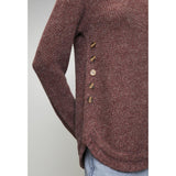 Mandi Womens Crew Neck Sweater With Side Buttons In Plum